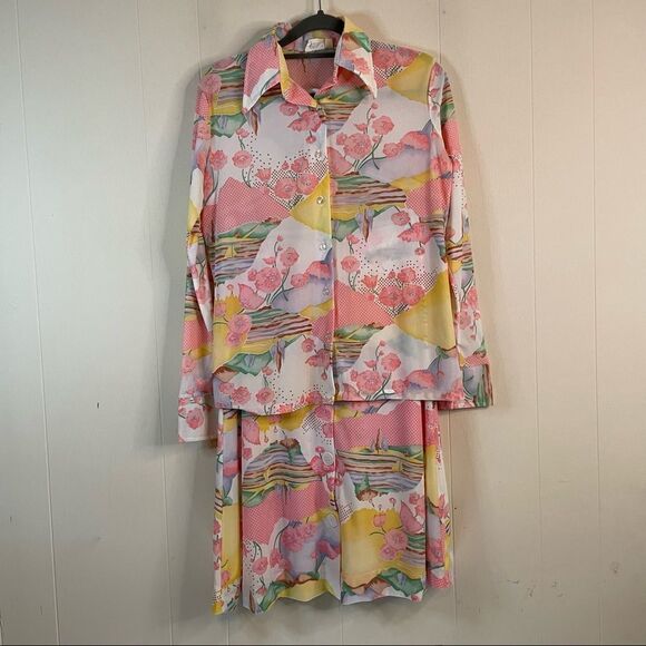 Vintage 70s Pandora Pastel Floral Skirt Set - Picture 1 of 10